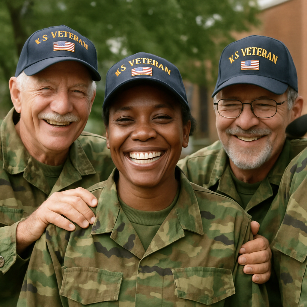 Una veterana che sorride con i suoi compagni